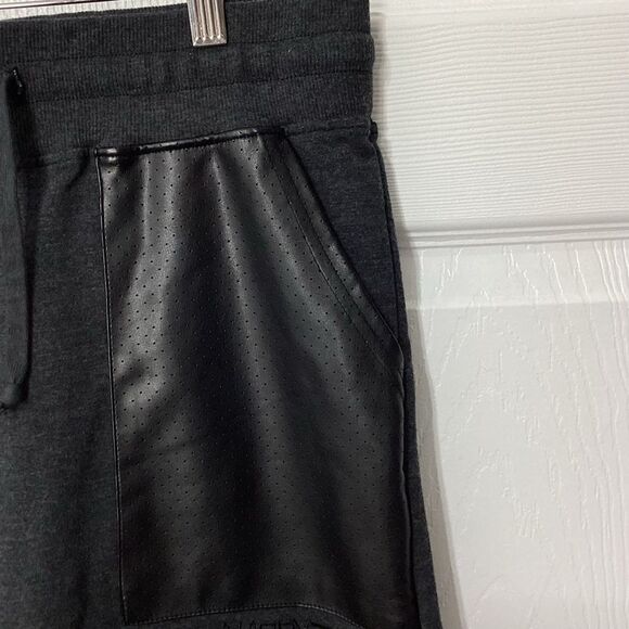 Nappy Tabs Joggers Sweatpants Urban Couture M Men’s Black Faux Leather Pockets - Picture 5 of 15